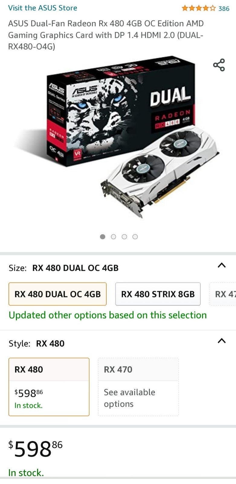 ASUS Dual-Fan Radeon Rx 480 4GB OC Edition AMD Gaming Graphics Card with DP 1.4