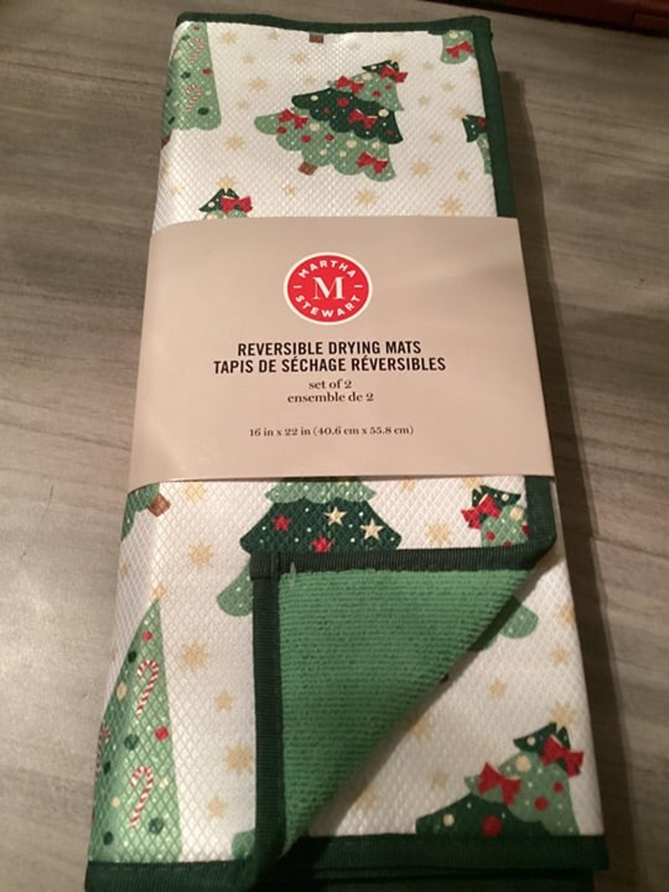 NEW Christmas Martha Stewart Reversible Drying Mats- Christmas Trees/Green