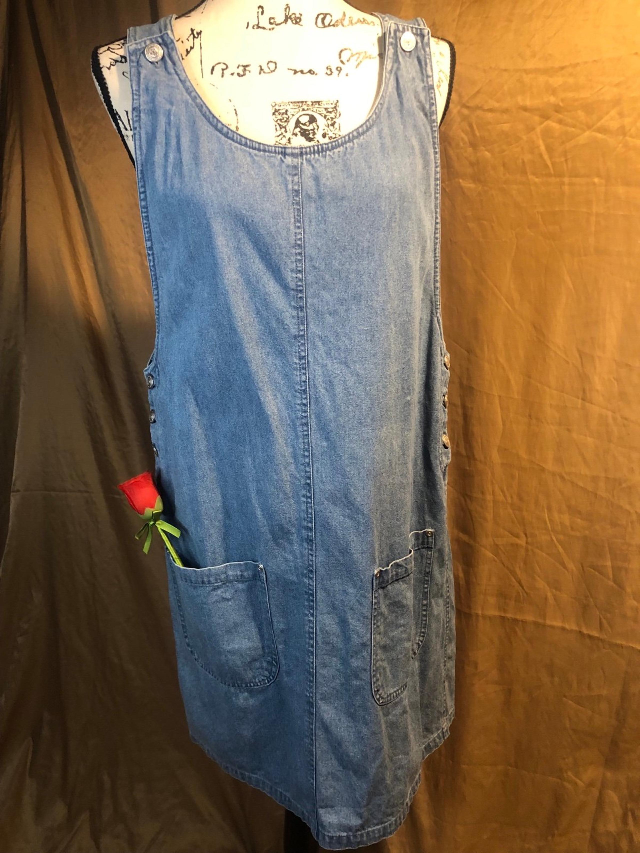 DENIM OVERALL DRESS, 2 FRONT POCKETS, SIDE/TOP BUTTONS, LIGHT BL, SZ M