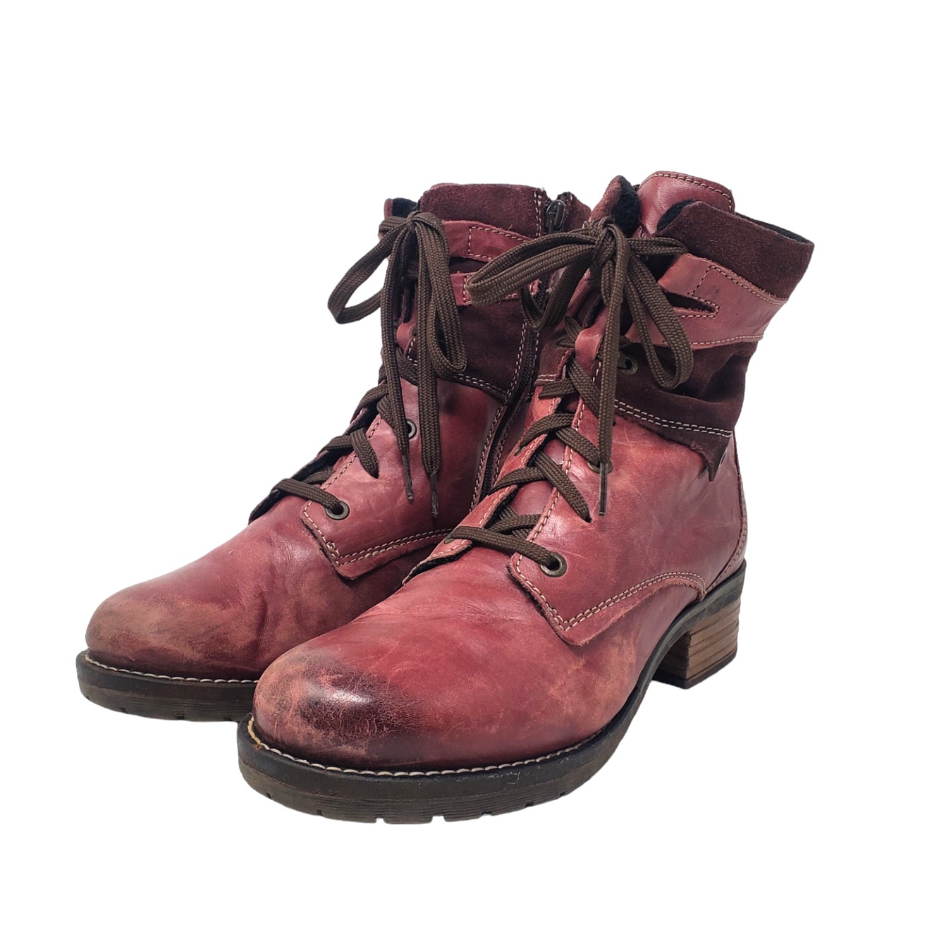 Dromedaris Womens Kara Suede Leather Lace Up Ankle Boot Red Faux Fur Size 41