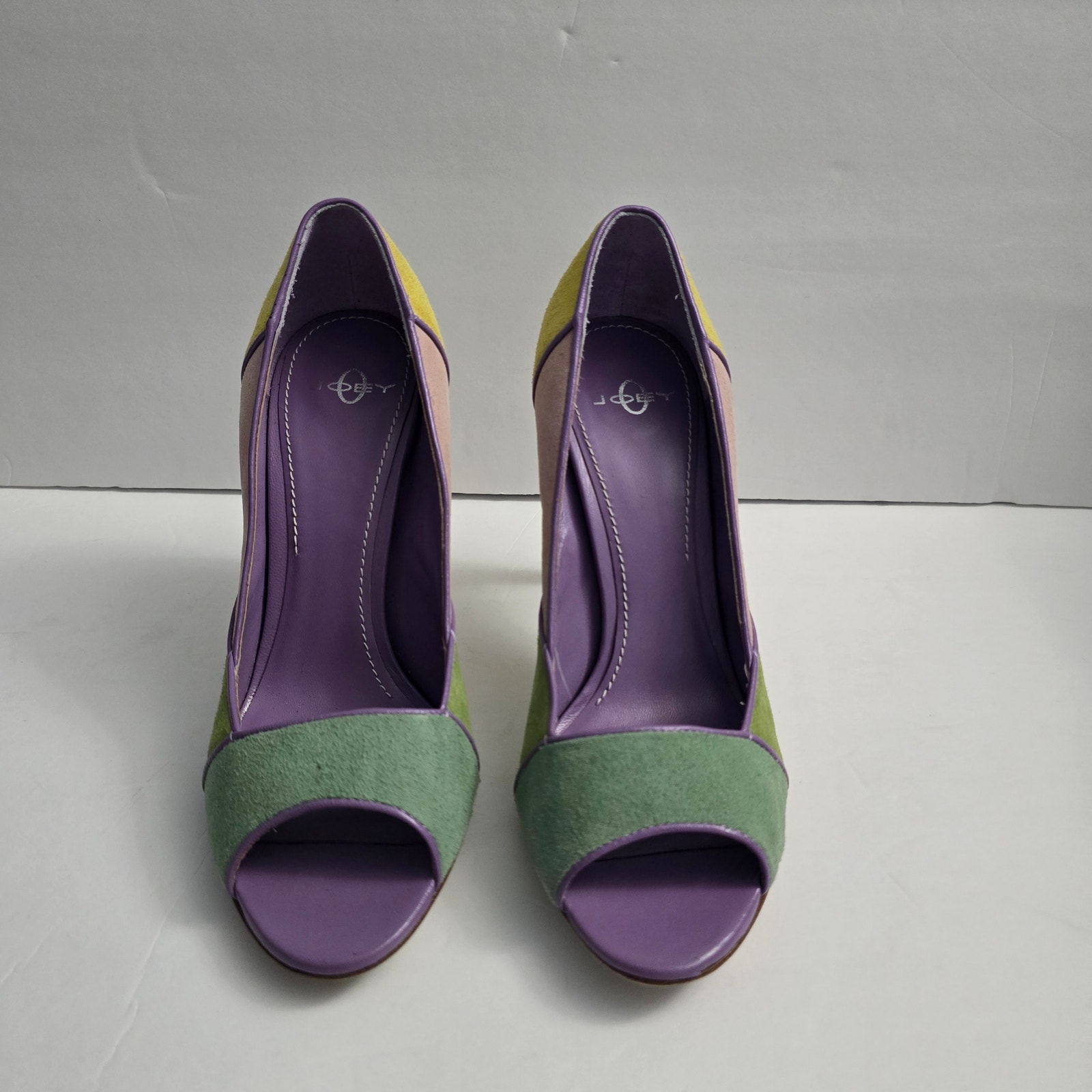 Joey Suede Colorblock Heels Size 8M– Y2K, Statement, Spring Pastel, Leather Sole