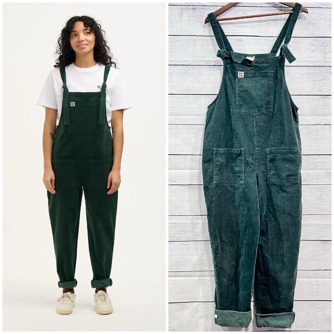 Lucy and Yak Corduroy Dungarees Originals Womens US 10 R Green Organic Cotton