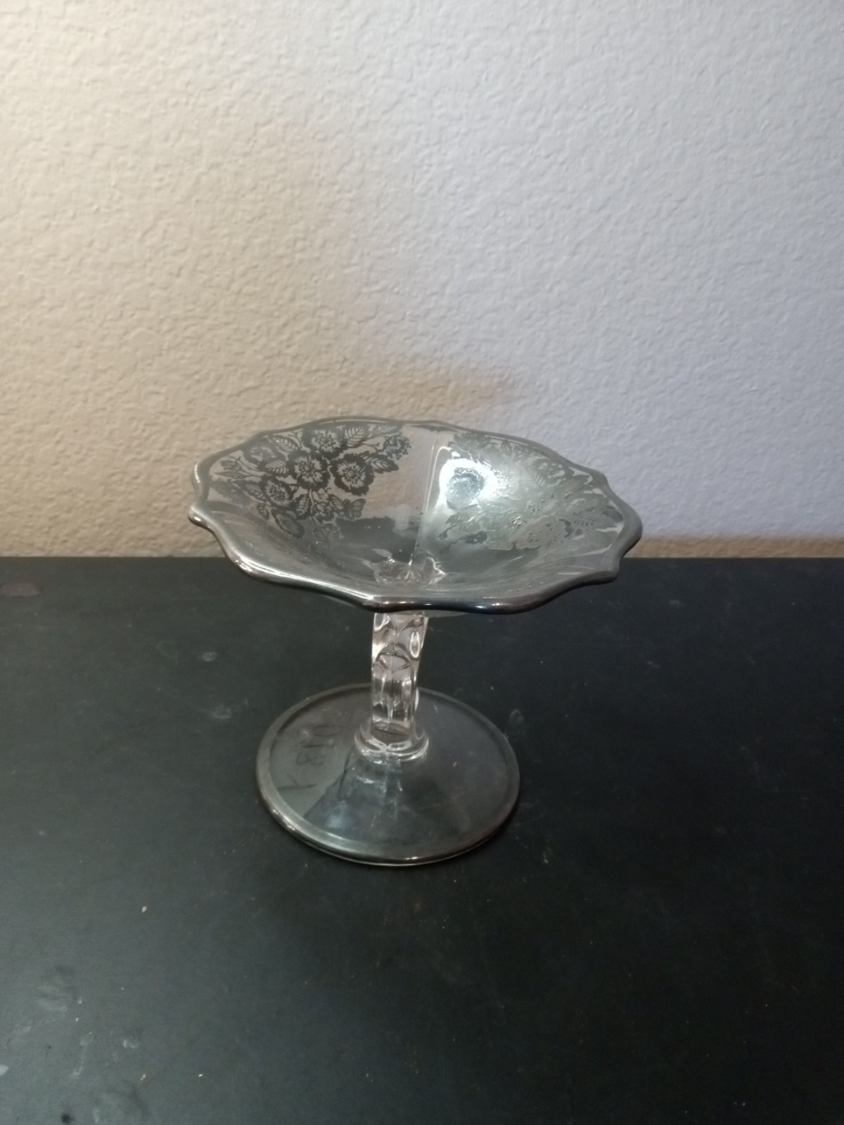 EXQUISITE VTG Cambridge Glass Rose Pointe Silver Overlay 6 Pedestal Compote