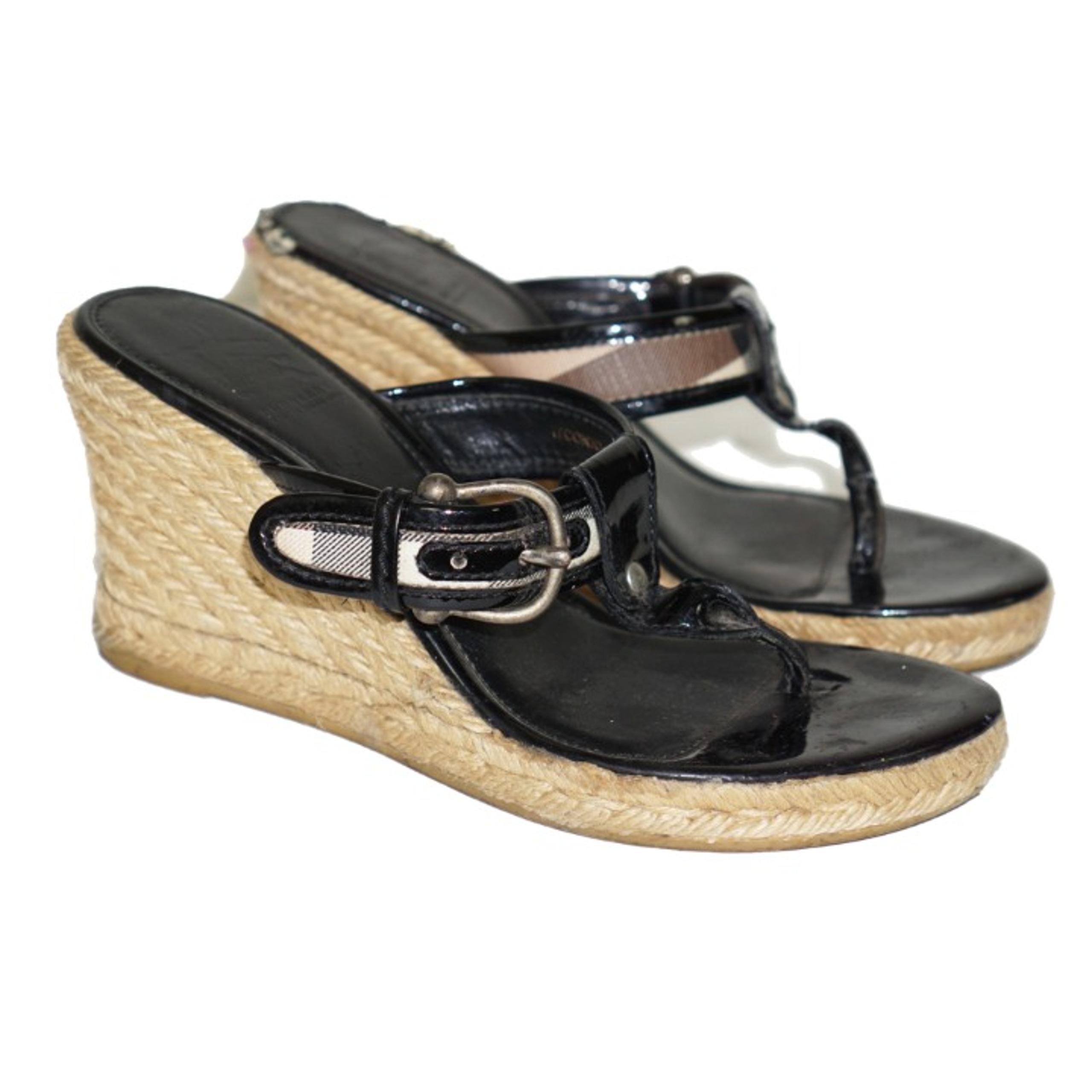 BURBERRY Straw Wedge Espadrille Sandals