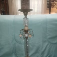 Pre Hollywood regency large glass candle holder