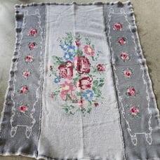 Stunning Handmade Gray Floral Throw Afghan Grannychic Roses 56 x 68 Inch