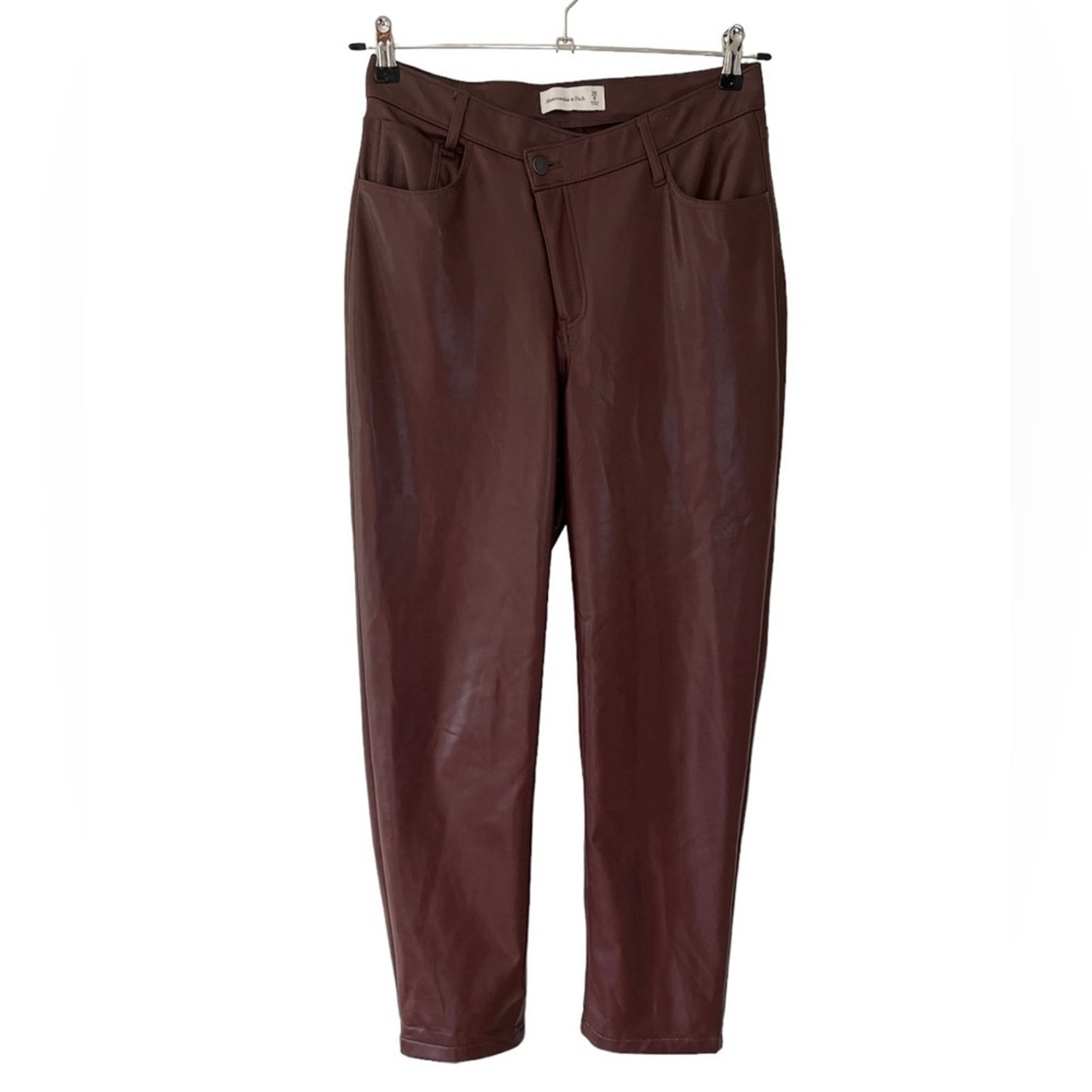 Abercrombie & Fitch Criss-Cross Waist Vegan Leather 90s Straight Pant Brown US 8