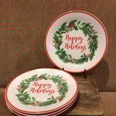 Happy Holidays Christmas Appetizer Plates Set of 4
