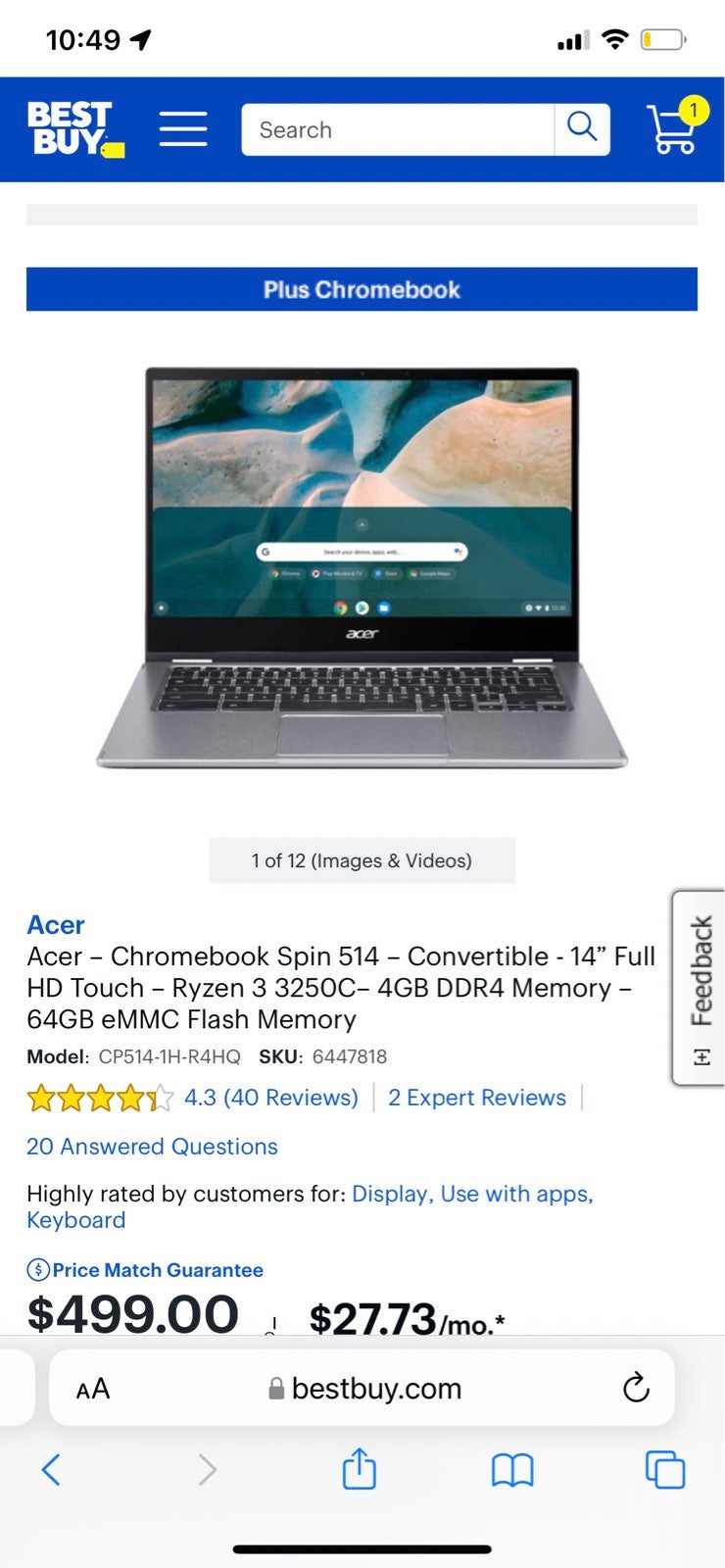 Acer Chromebook in Granite Gray
