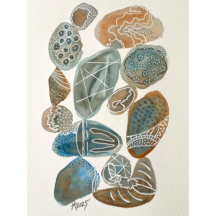 Tumbled Tide Original Art Watercolor Painting Matted Frame Ready 11x14in