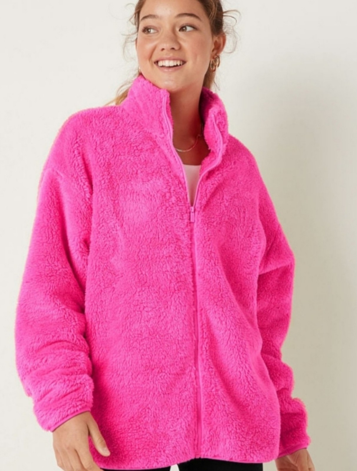 NWT Pink V.S. Pink Fuzzy Oversized Jacket