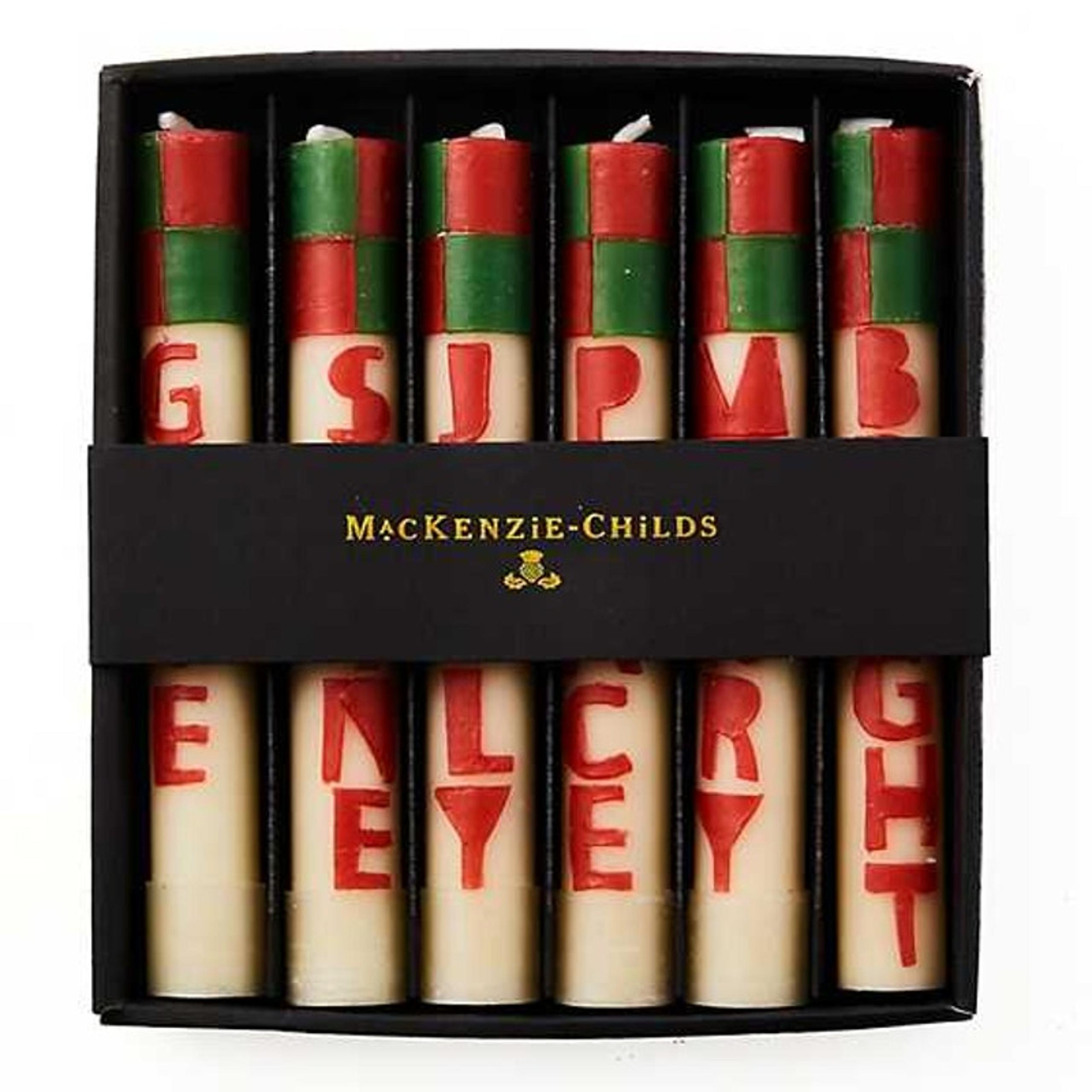 Merry & Bright Mini Dinner Candles Set of 6 Holiday Decor NEW - MacKenzie-Childs
