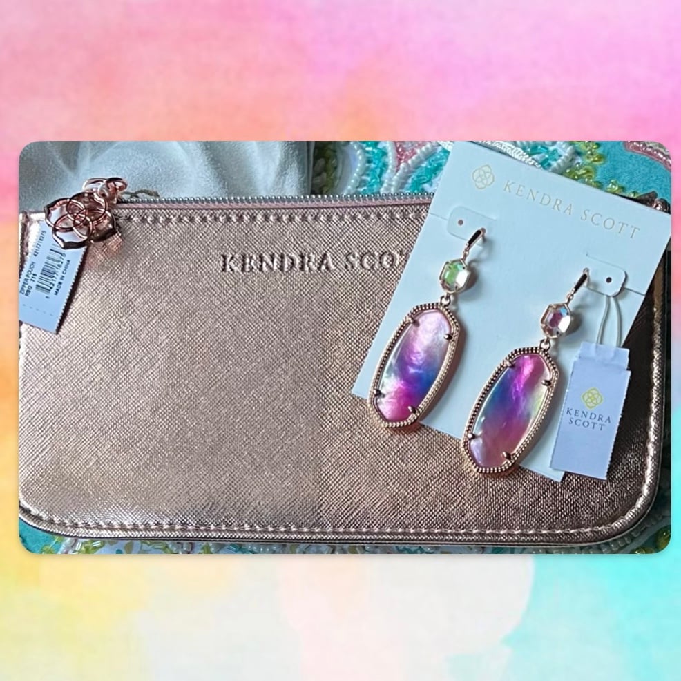 Kendra Scott Tina Dichroic Elle Watercolor Illusion Earrings & Zipper Pouch