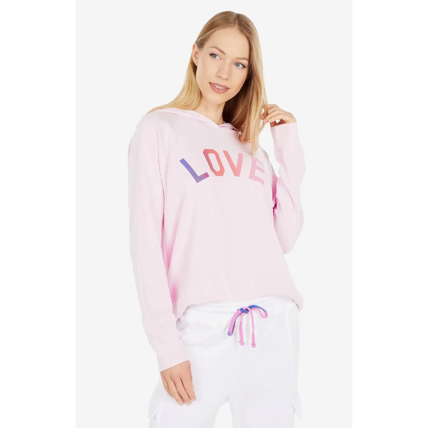 NWT Sundry LOVE Hoodie Sweatshirt Raglan Sleeves Pullover Graphic Print Pink 3