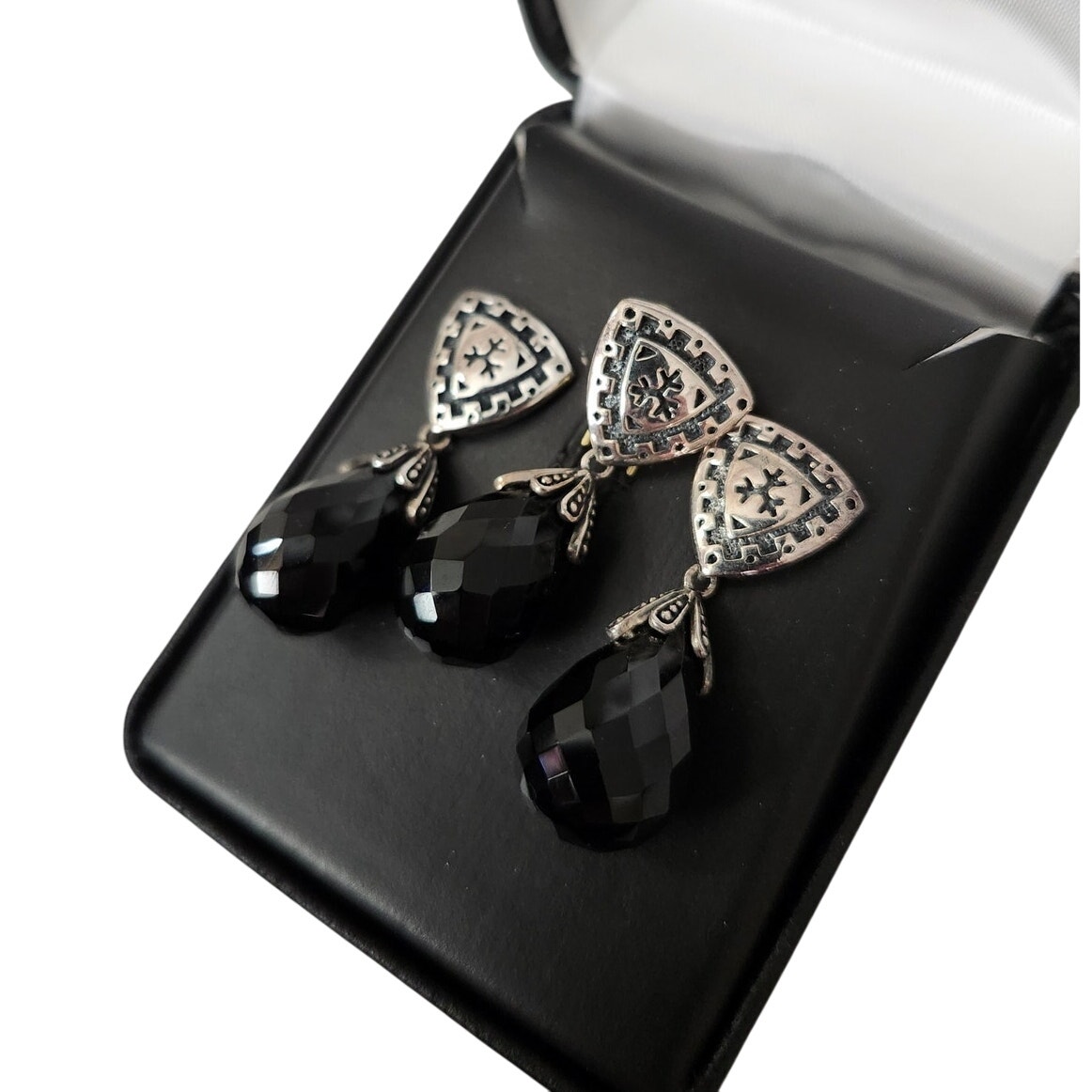 Black Onyx 925 J&T Earring and Charm Pendant SET Silver Tear Drop