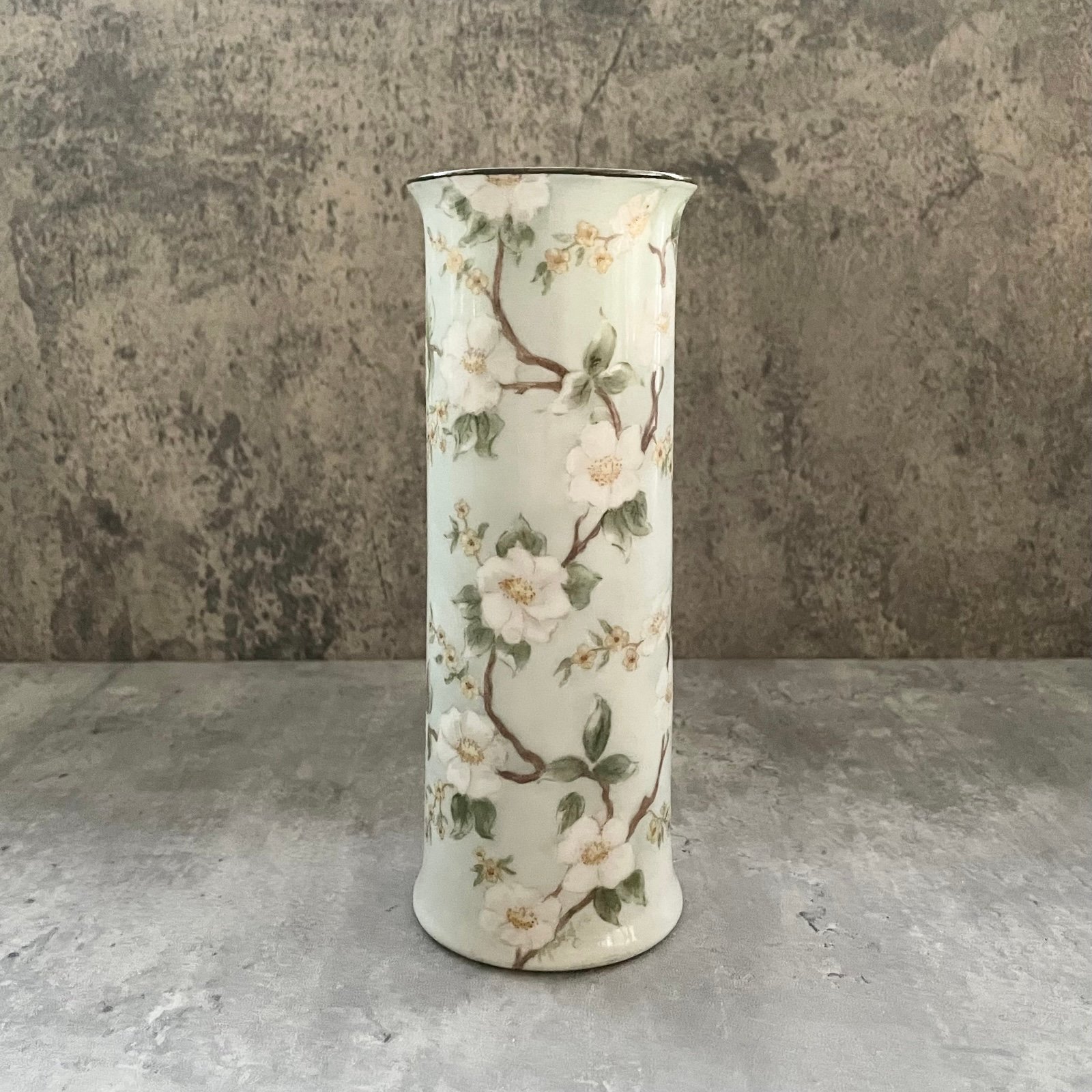 Antique OE&G Royal Austria Hand Painted Cylinder Vase White Floral 7” c1899