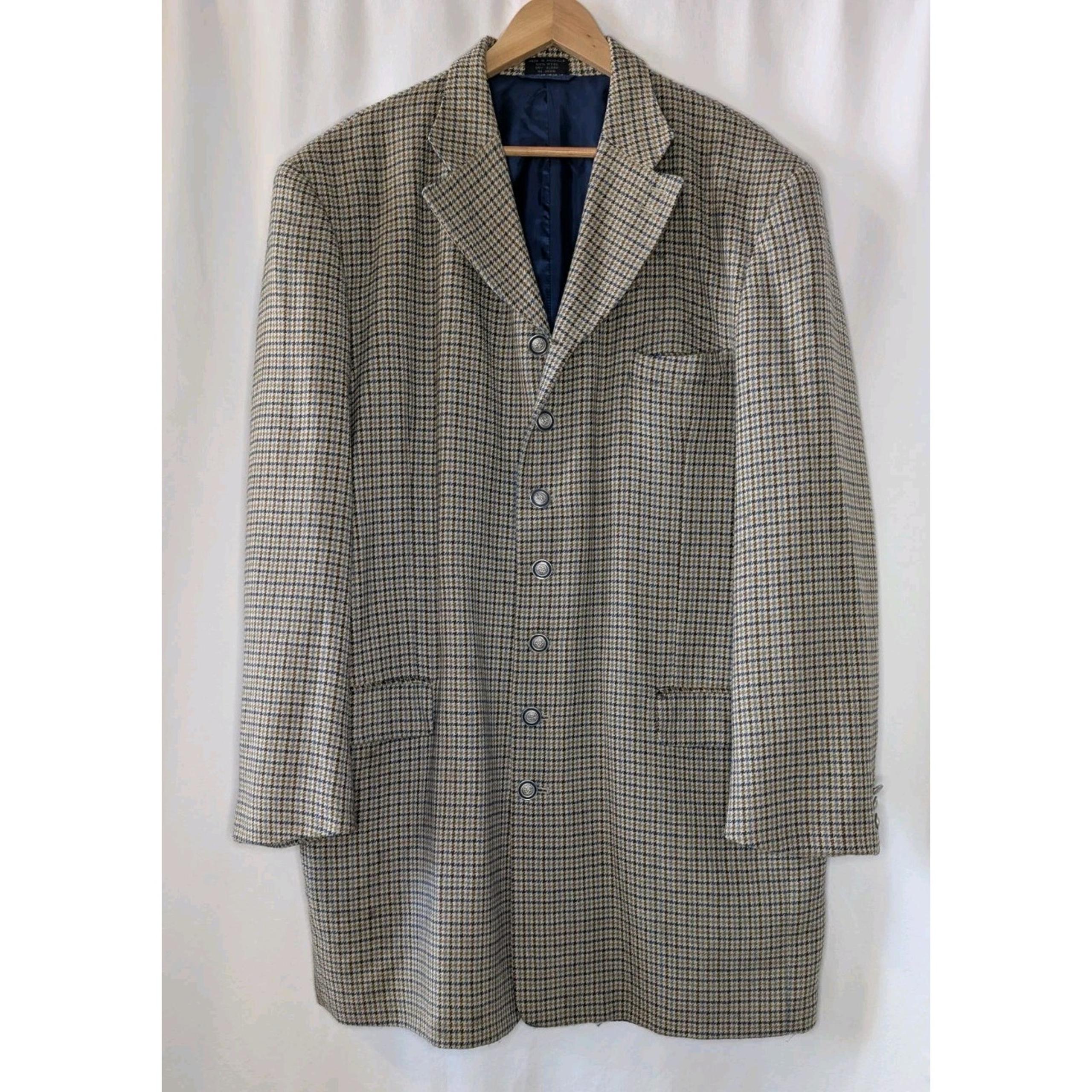 Raspinni uomo Houndstooth Plaid 6 Button 46L Wool Blazer Brown/Blue - Lorenzo Uomo