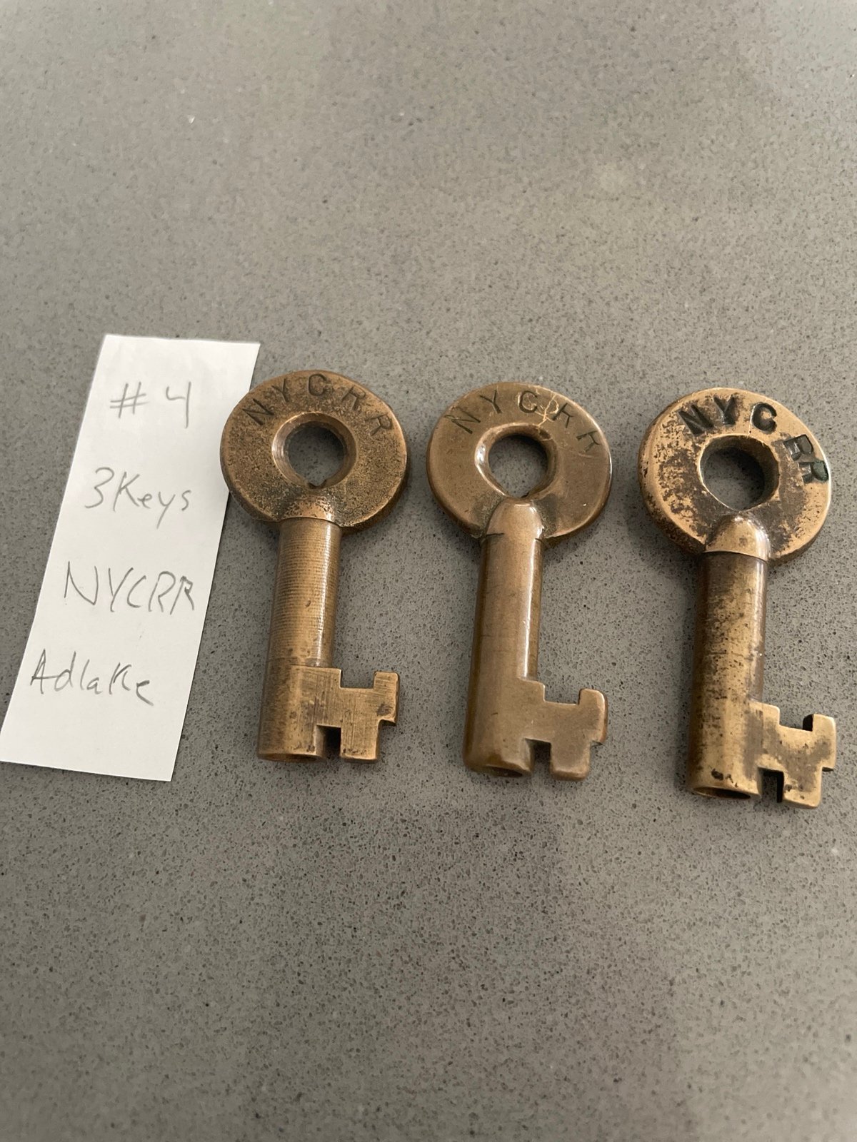 Vintage Lot of 3 Brass NYCS RR Co New York Central Railroad Skeleton Keys Adlake