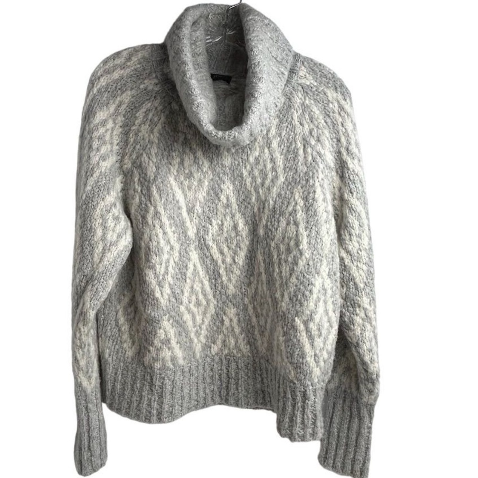J.Crew Women's Chunky Alpaca Fair Isle Diamonds Turtleneck Sweater Gray Size M