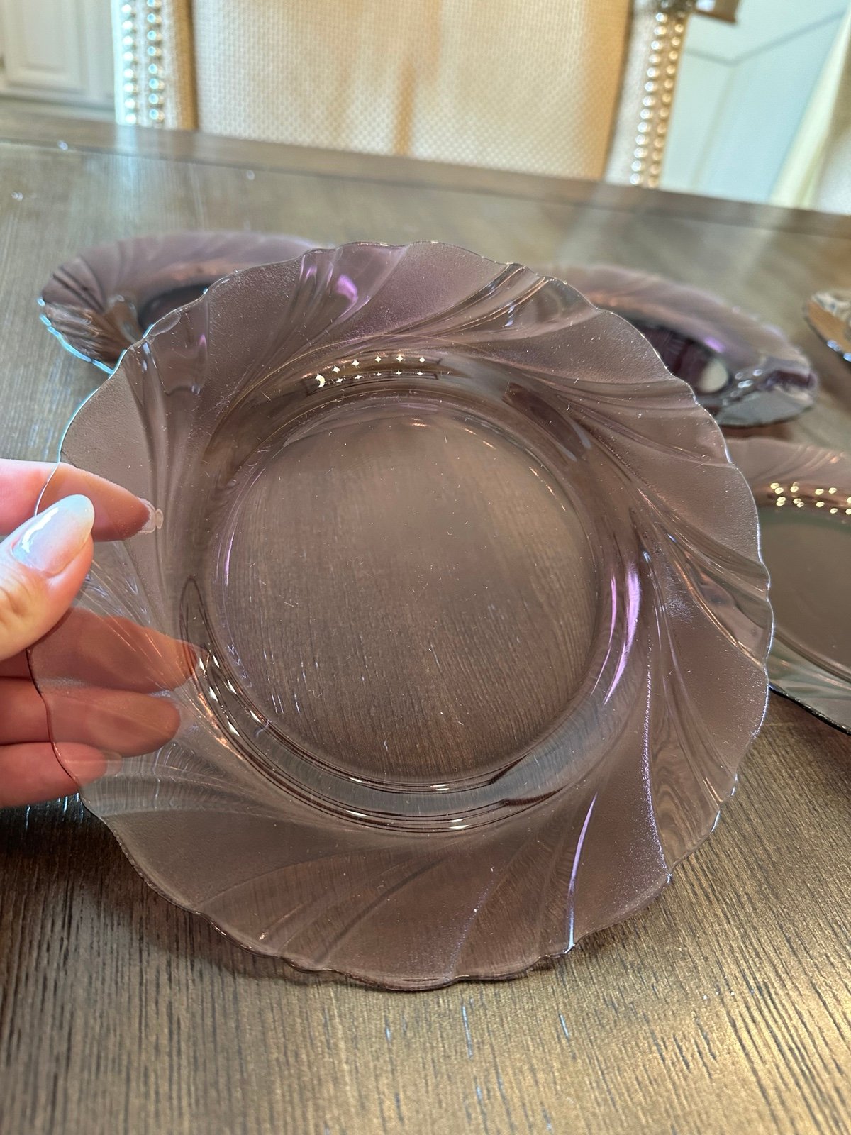 Vintage plates - Duralex Rivage Amethyst Purple Glass Swirl Plates (8) by Bormio