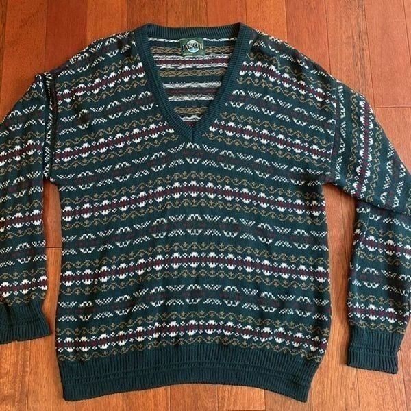 Vintage Jantzen Ski Lodge Wool Sweater V Neck Mens XL Xmas Snowflake Dad Grandpa