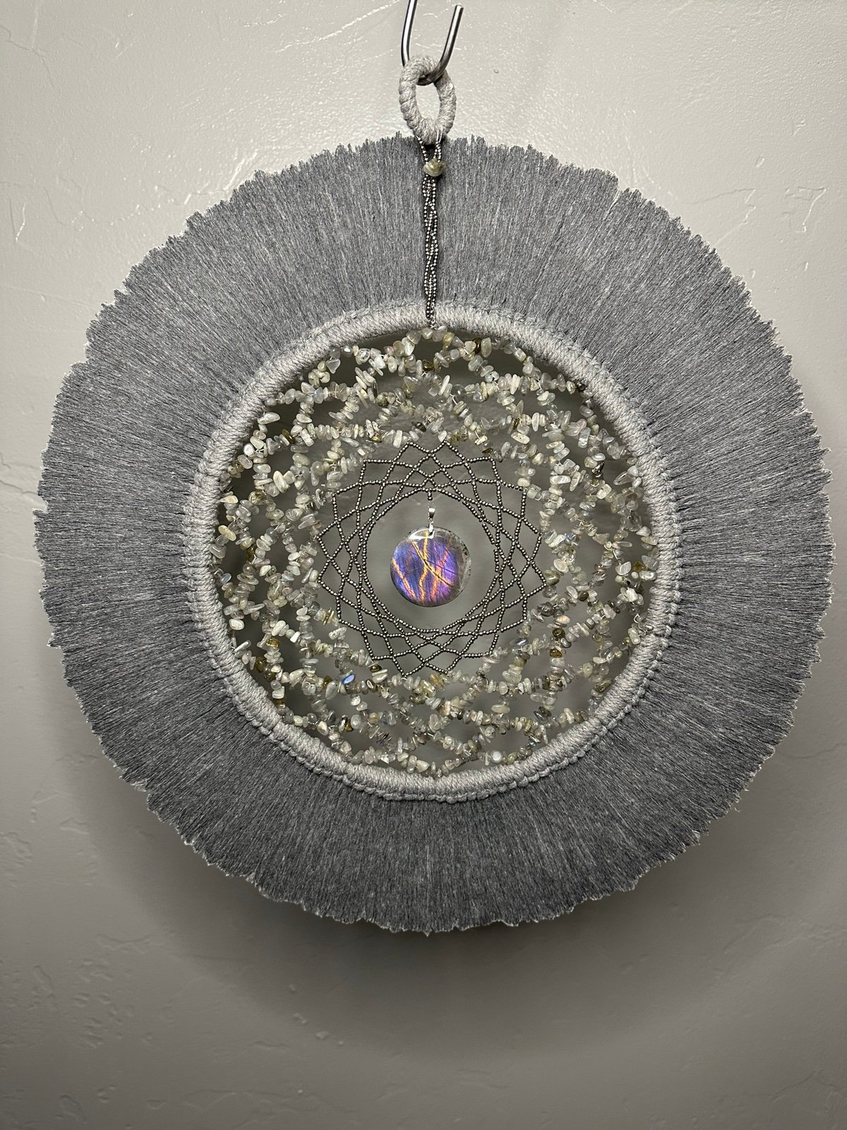 Labradorite Macrame Circle Of Life Dreamcatcher 16 1/2 X 16 1/2