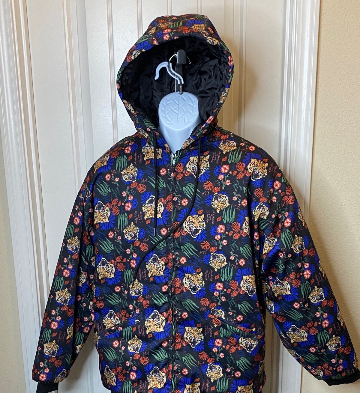 Assholes Live Forever Tiger Floral Print Hooded Jacket Unisex Size Large