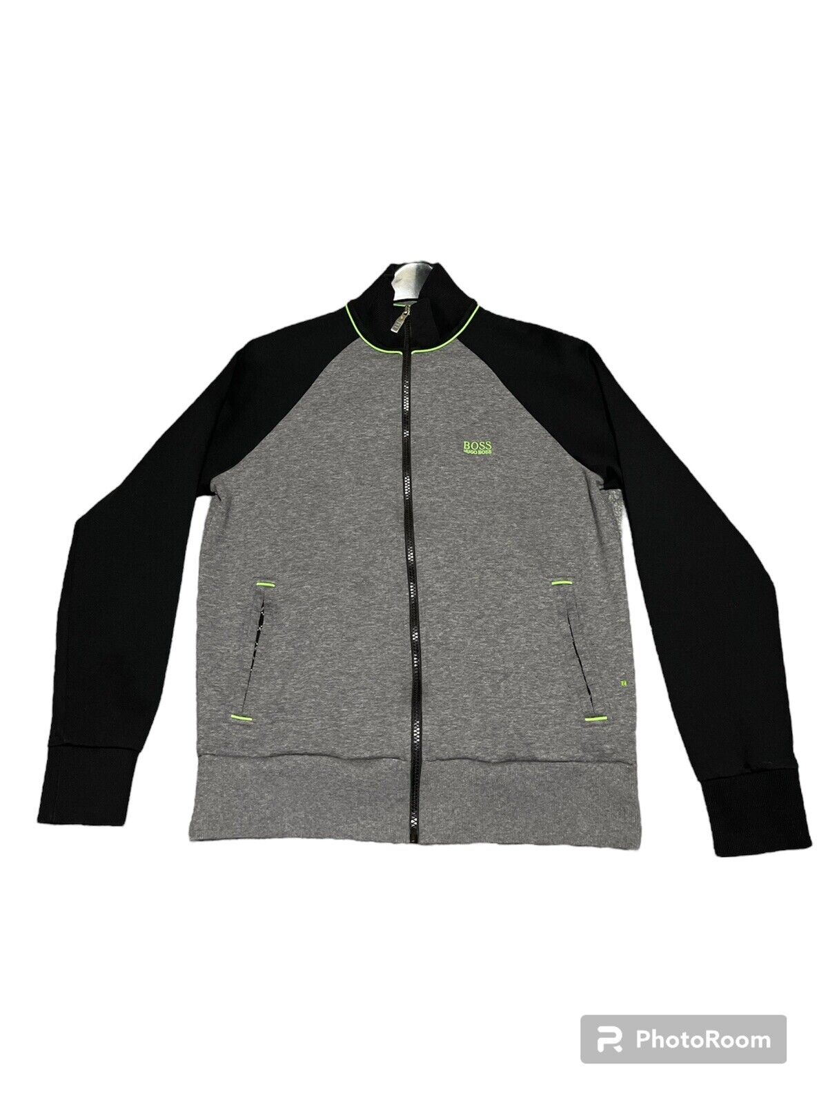 S Hugo Boss Track Jacket Full Zip Black Gray Green Sweater Y2k Color Block