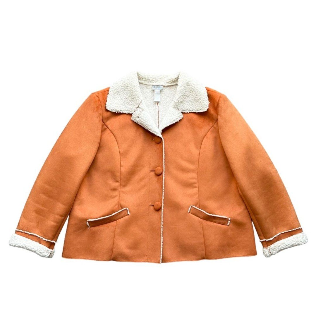 Chico's Orange Faux Suede Sherpa Teddy Jacket