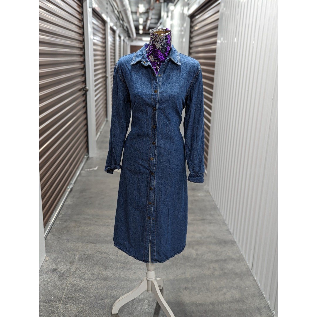NorthStyle Large Blue Chambray Long Sleeve Midi Dress