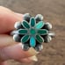 Vintage Native Zuni Inlay Turquoise Flower Ring 925 Sterling Silver