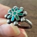 Vintage Native Zuni Inlay Turquoise Flower Ring 925 Sterling Silver