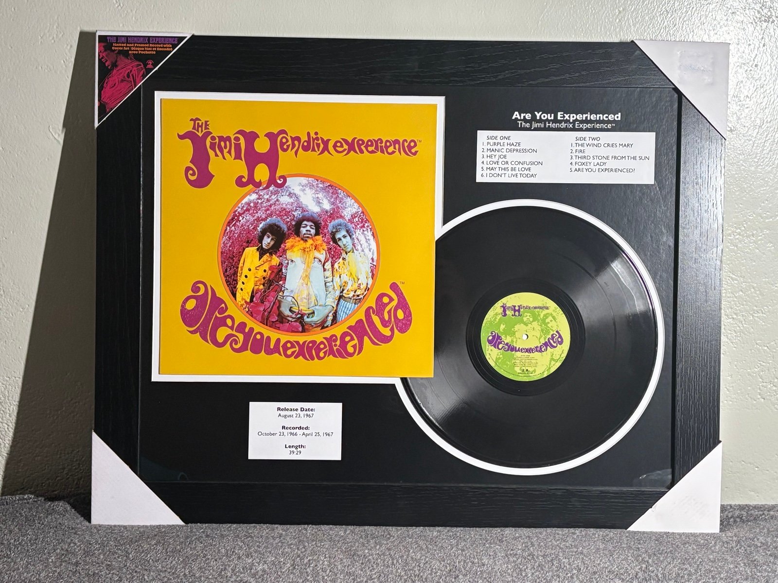 The Jimi Hendrix Experience Matted and Framed Record with Cover Art