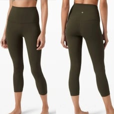 Lululemon Align Crop 21 Dark Green Olive Leggings Nulu High Rise, Size 4