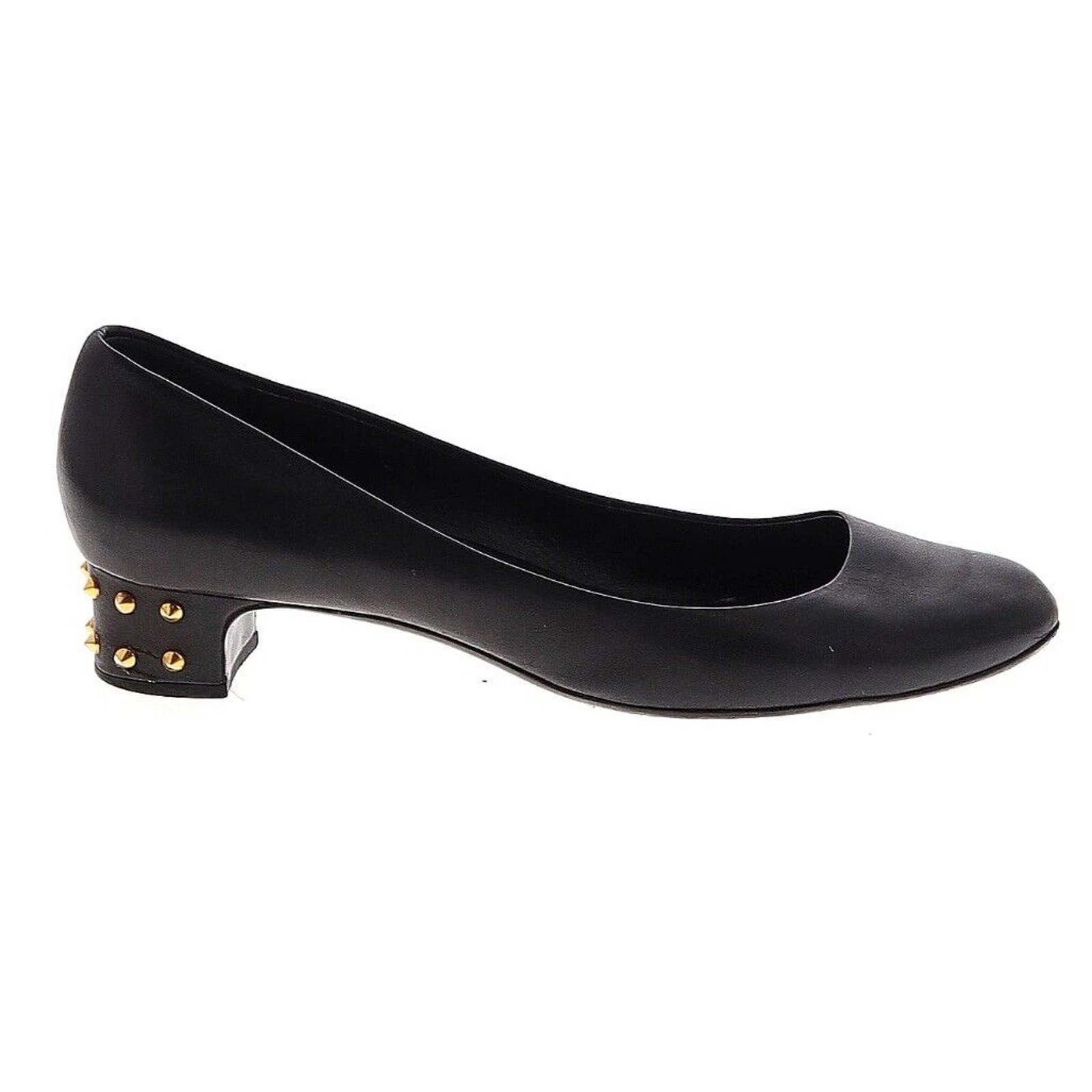 Authentic GUCCI Lea Gold Studded Low Heel Black Leather Shoes EU 42/US 10.5-11