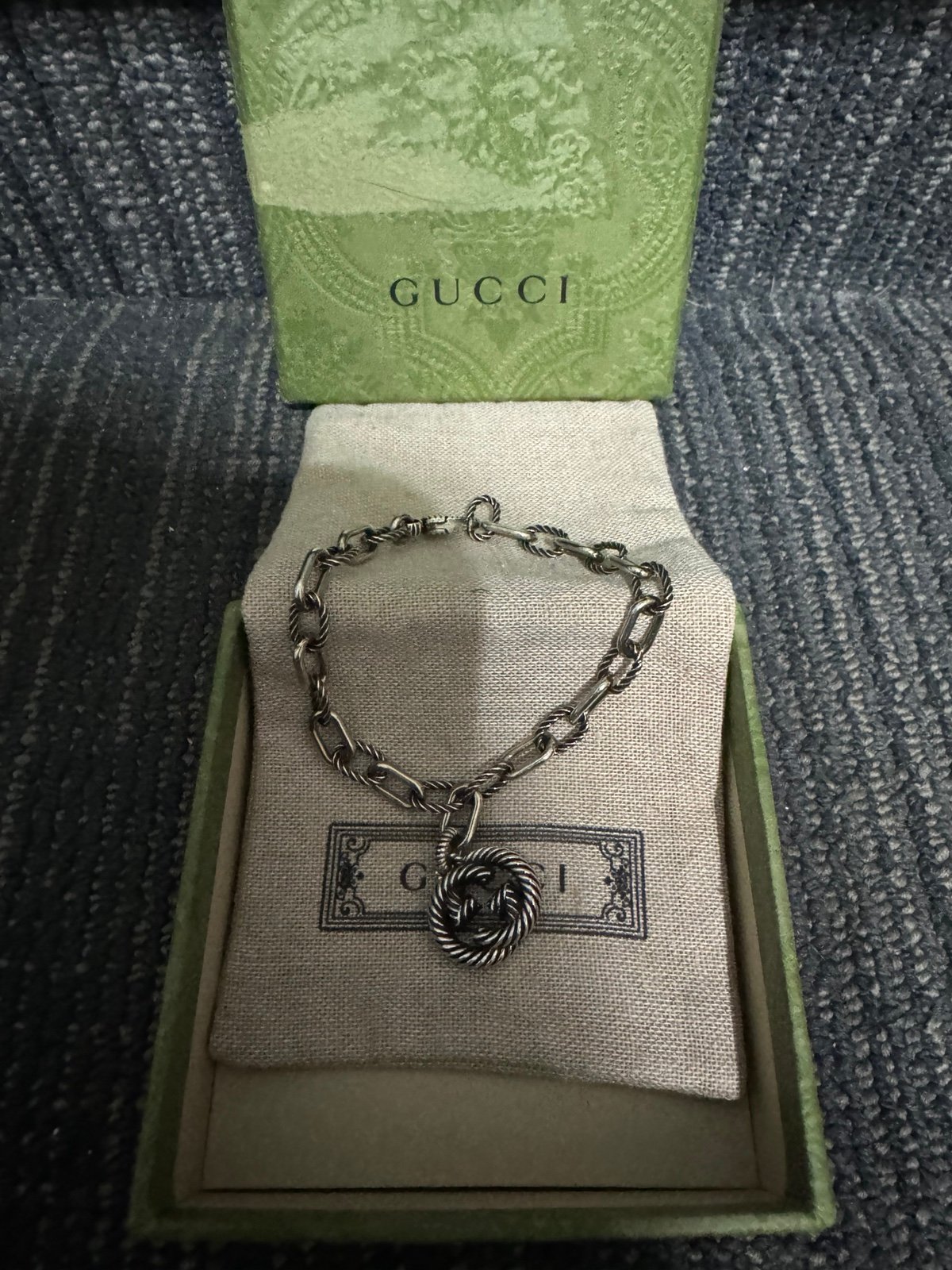 STERLING SILVER GUCCI INTERLOCKING G CHARM BRACELET 925 7”