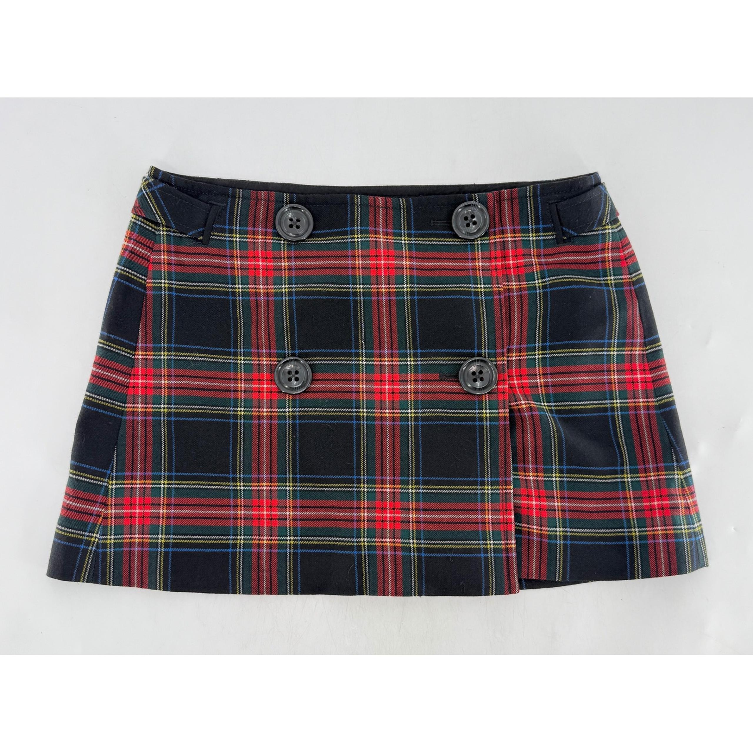 Plaid Black Red Green Tartan Double Breasted Mini Skirt Sz 8 Preppy Academia - Gap