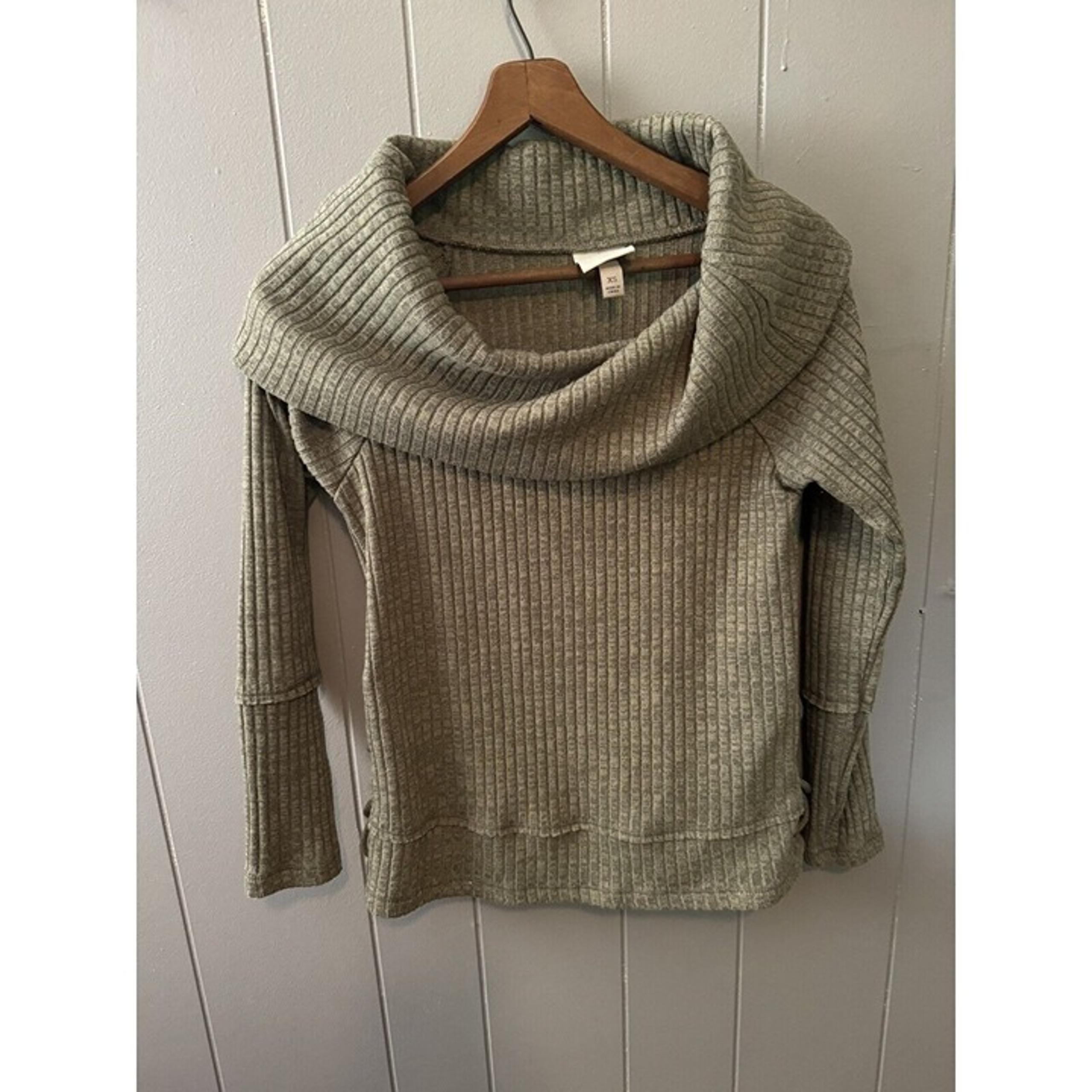Knox Rose XS Knit Tan Cowl Neck Lace Up Women’s Pullover Sweater