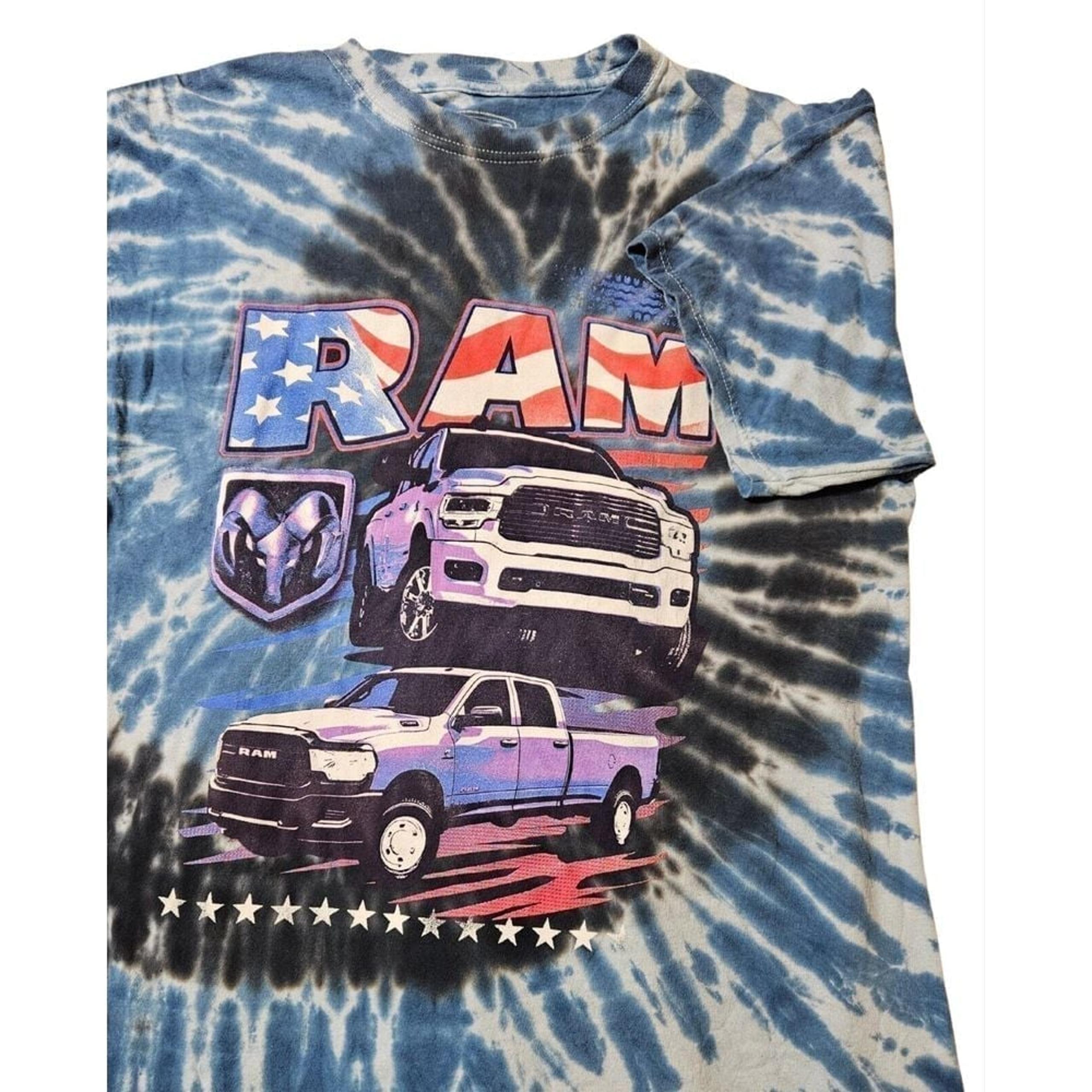 Ram Blue White Multicolor Tie Dye Short Sleeve Graphic Shirt Adult Size L