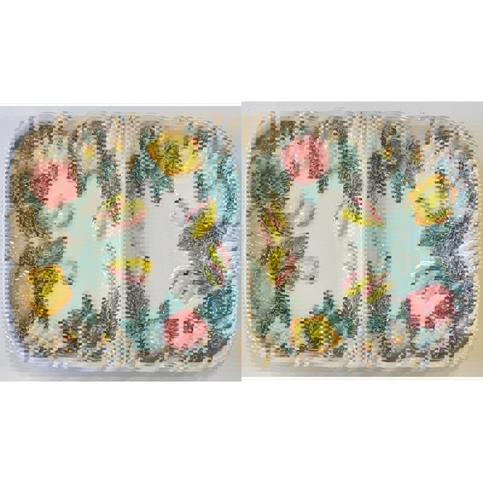 Vintage Norleans Ceramic Rectangular Divided Tray Flowers Floral Made In Japan