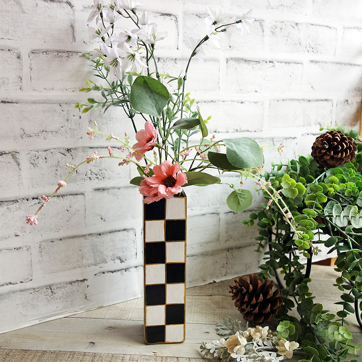 Black and White Checked Vase Buffalo Check Bud Vase Courtly Style Checked Decor