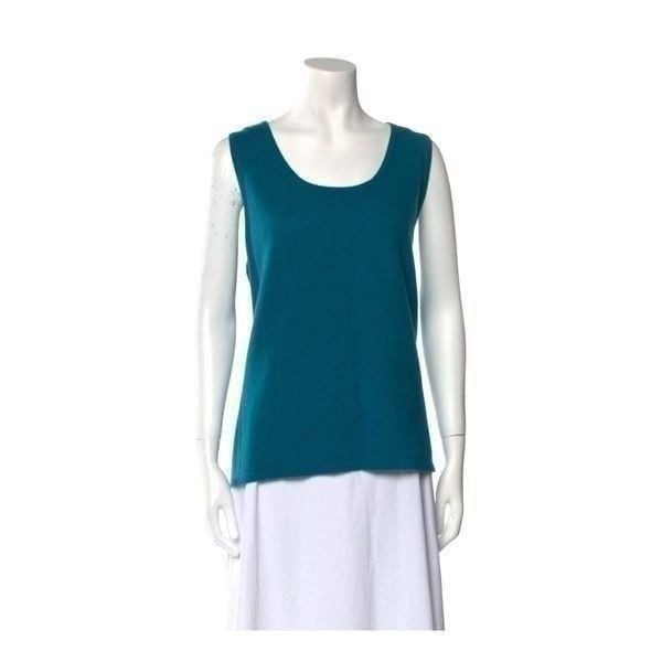 Neiman Marcus Cashmere Collection Sleeveless Tunic Sweater. Teal. Size Large.