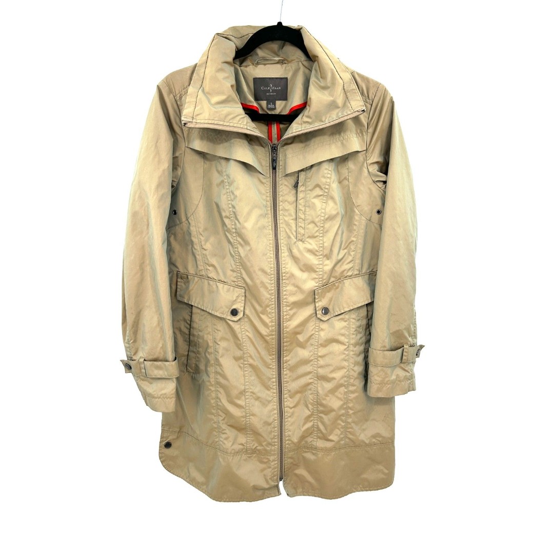 COLE HAAN Women's Tan Beige Iridescent Lightweight Trench Rain Coat Size Small