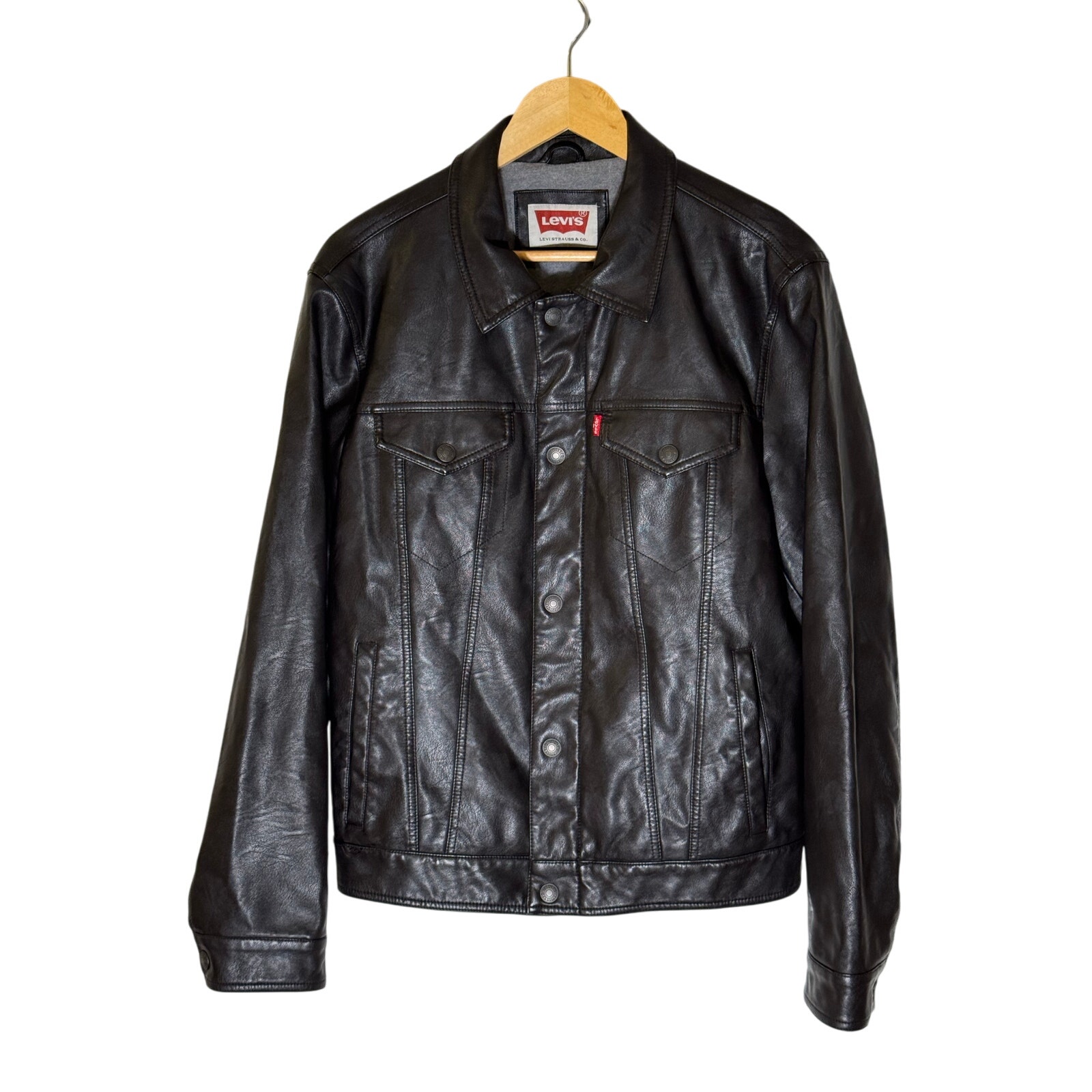 Levi’s Type 3 Buffalo Trucker Faux Leather Jacket Chocolate Brown Mens Size M