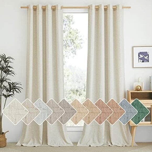 New Natural Linen Curtains 84 Inch, Grommet Top Semi Sheer, 2 Panels for Bedroom