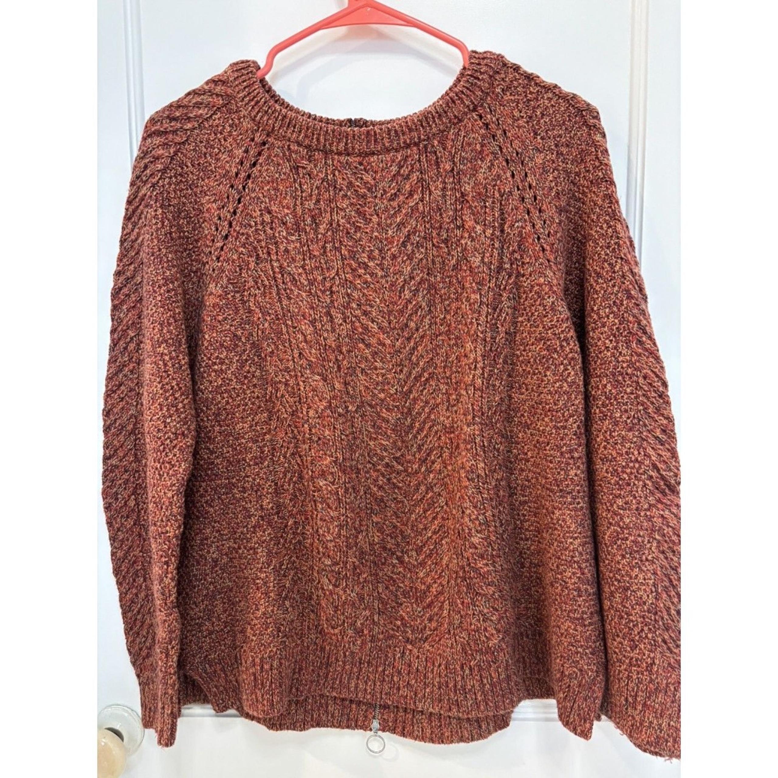 Orvis Womens Long Sleeve Crew neck Zip Back Cableknit Sweater L Rust Orange