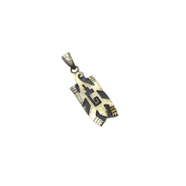 Southwestern Style Geometric 925 Sterling Silver & Black Lizard / Gecko Pendant
