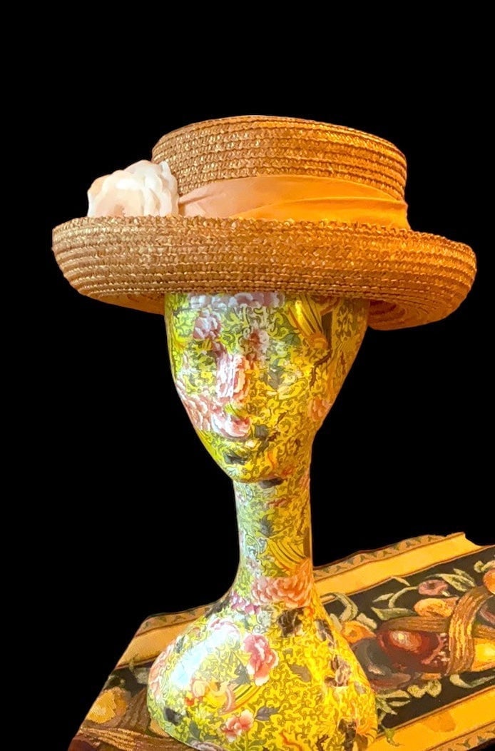 Eric Javits natural straw upturned kettle brim hat Sz~M