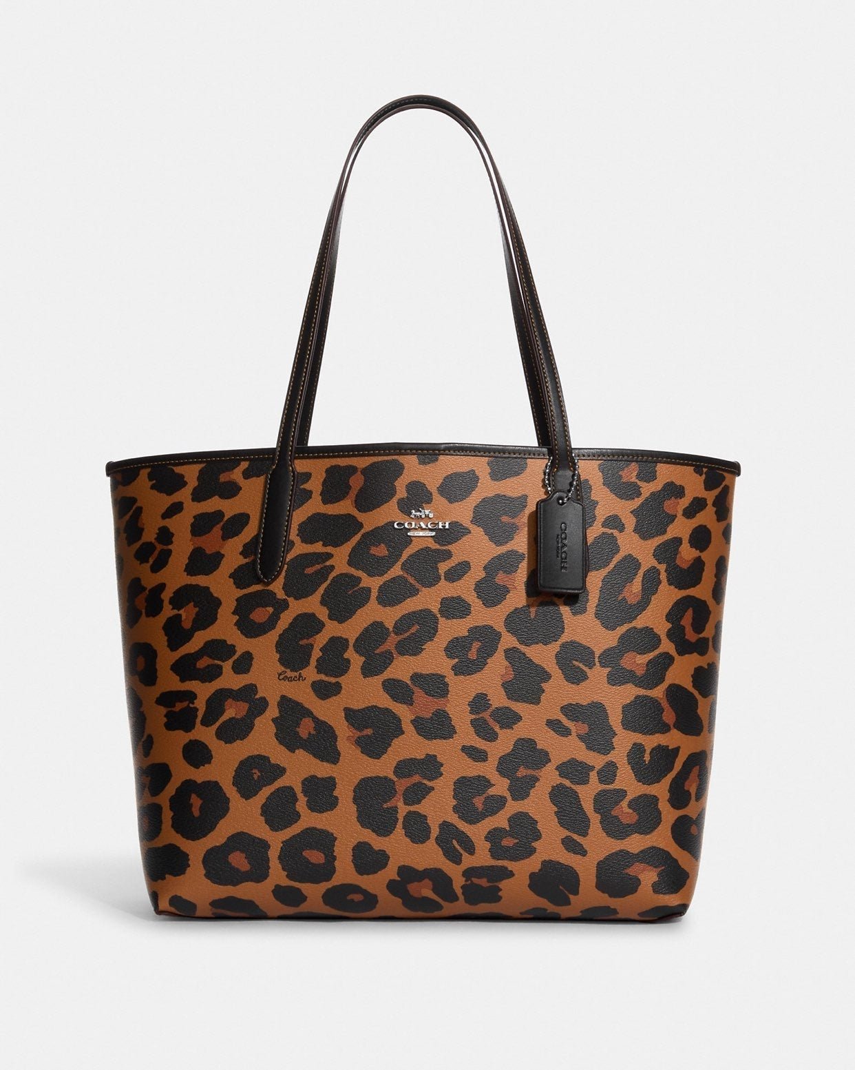 Coach City Tote With Leopard Print And Signature Canvas Interior