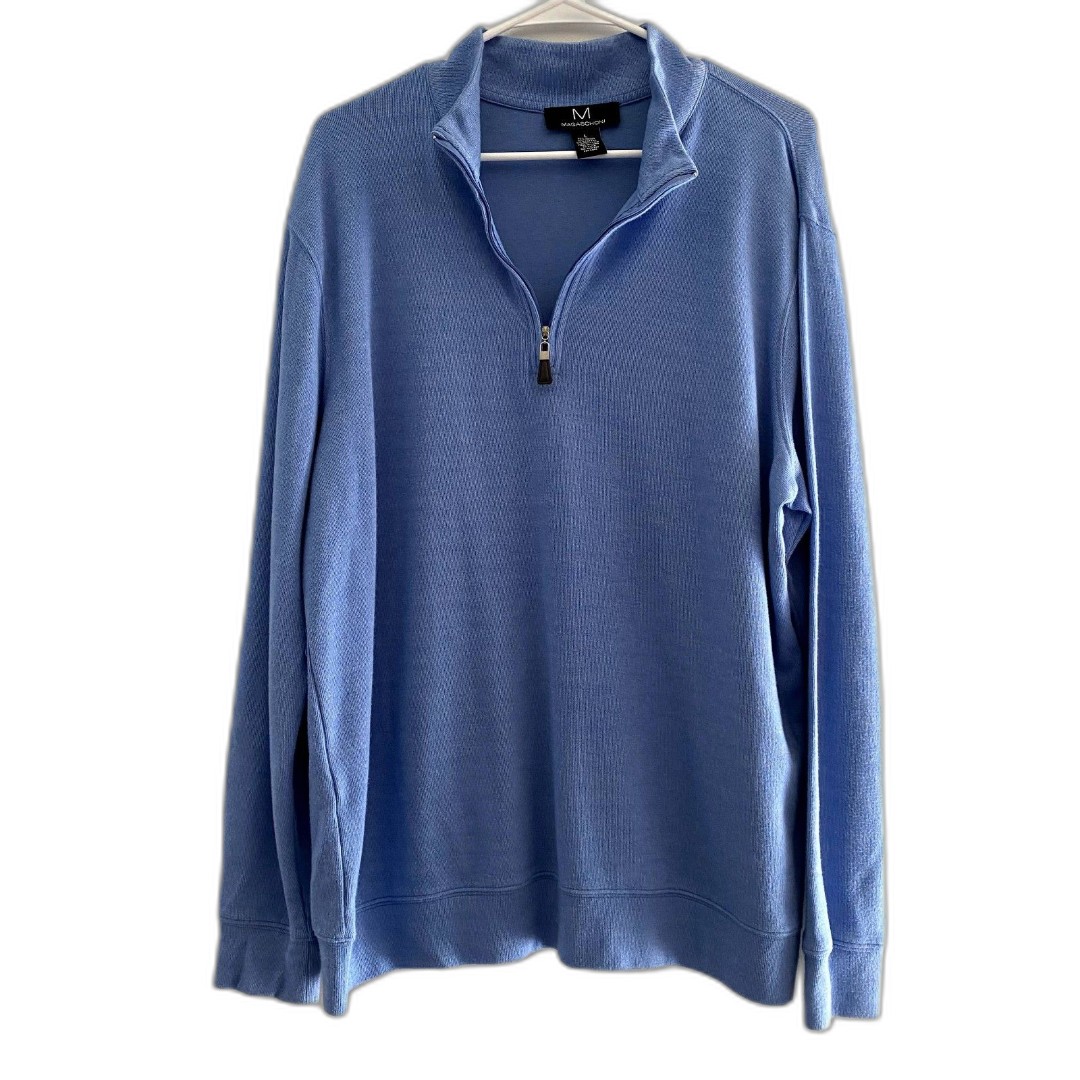 Magaschoni Men's Quarter Zip Sweater Blue Rayon Cotton Blend Size Large